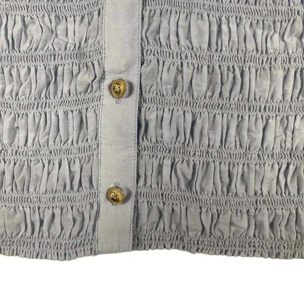 J.CREW Smocked Button Top Blouse Womens Size L blue Preppy Old Money - Picture 4 of 10